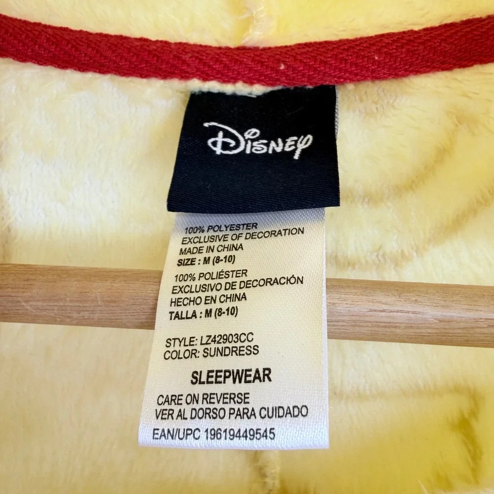 Disney Winnie the Pooh Fleece Hooded One Piece Pajamas Union Suit Yellow Medium - Picture 5 of 6